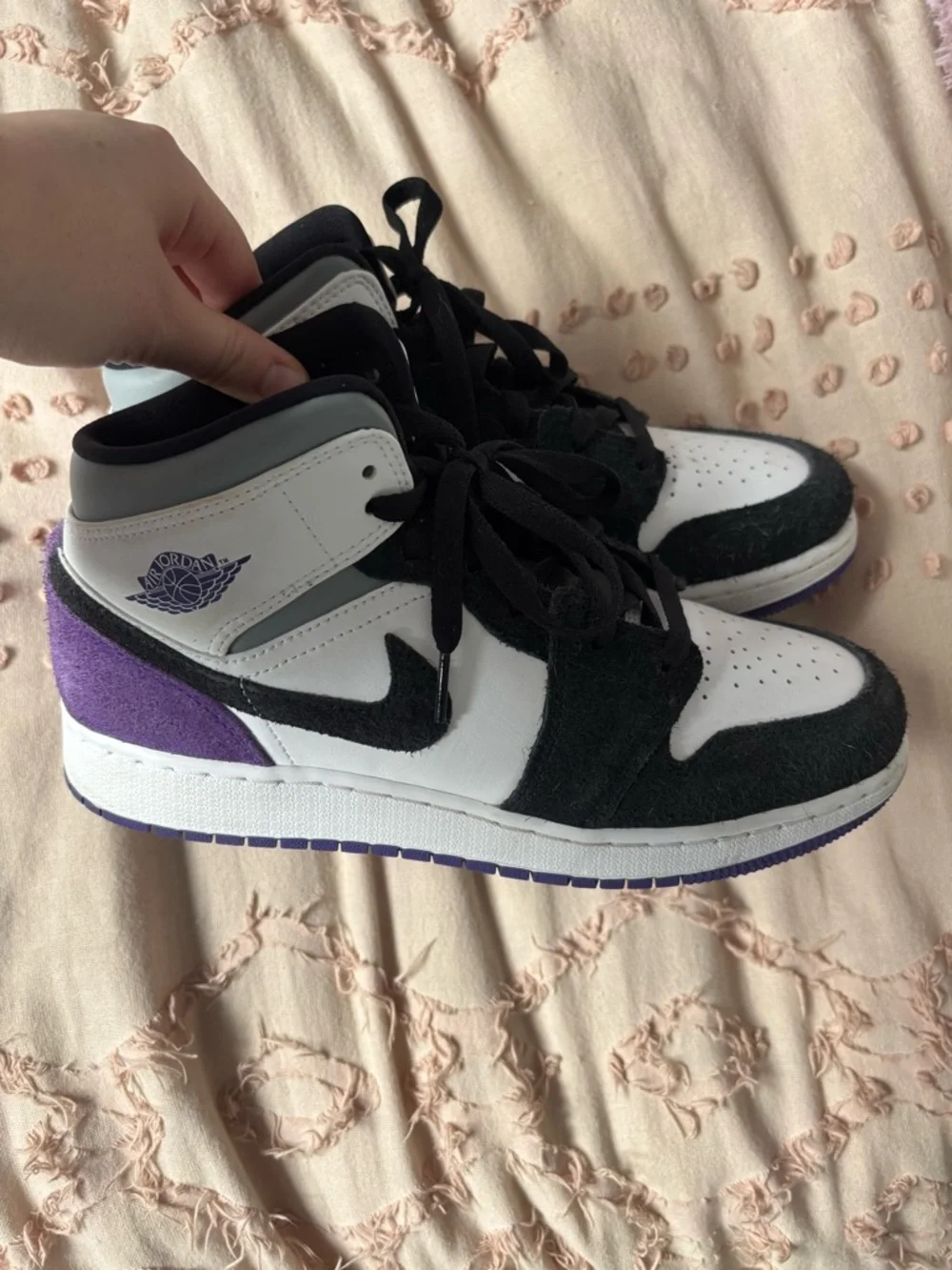 Nike Air Jordan 1 Mid - White, Black & Purple - Picture 3 of 6